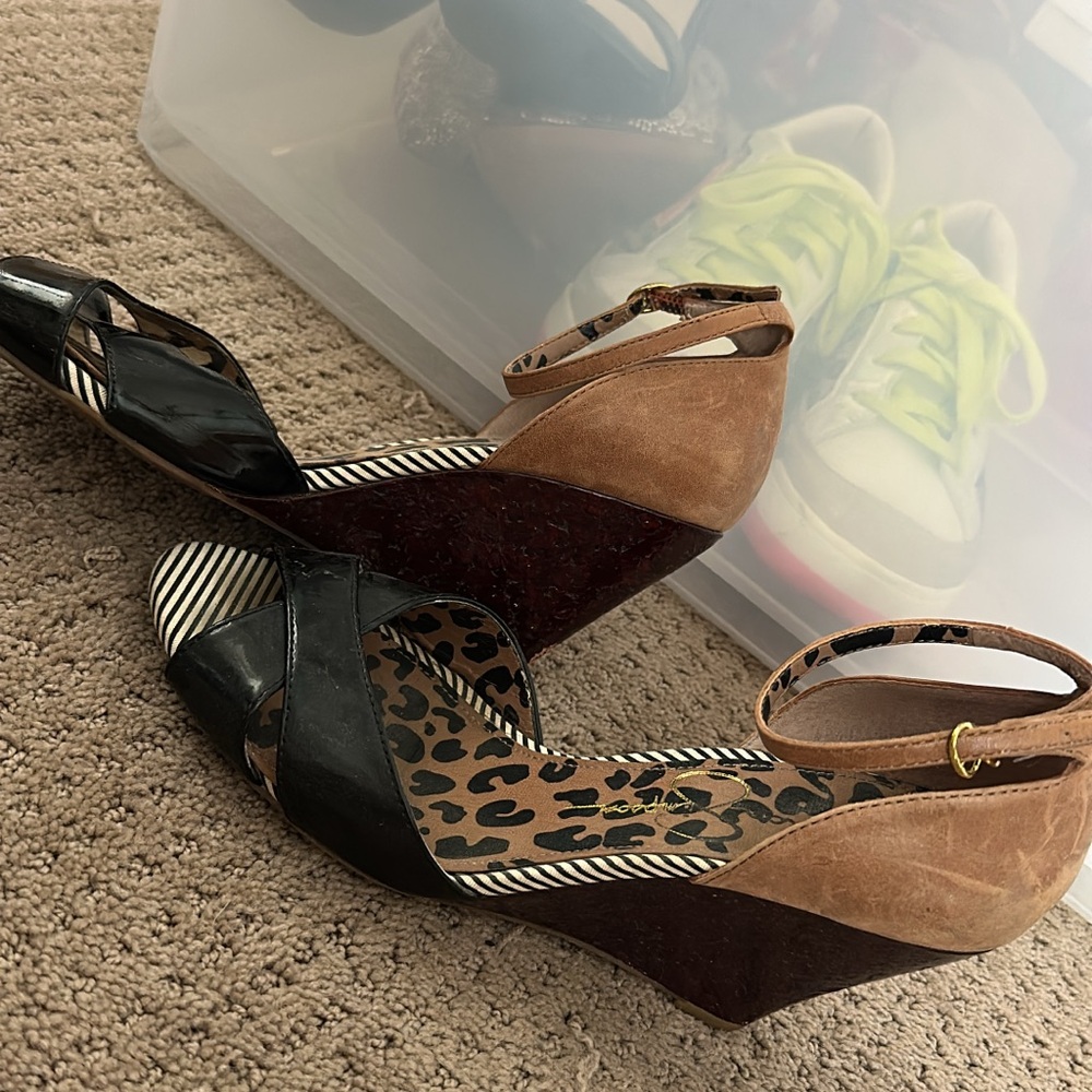 Jessica Simpson Black and Brown Wedges with Ankle Straps